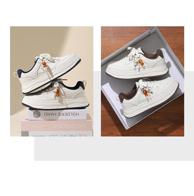 MEXICAN Women's Skateboarding Casual White Sneakers Sports Dad Shoes Size 39 Brown 22