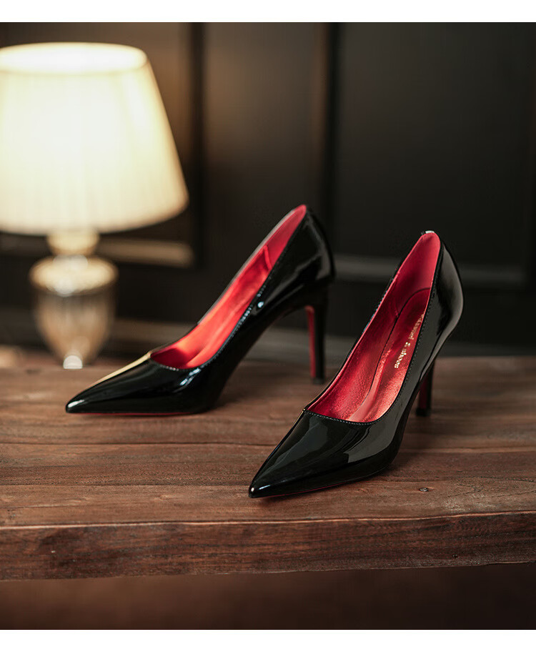 LangSha 6.5CM High Heel Sexy Pure Desire Red Sole Pointed Toe Stiletto Dress Shoes for Women 2025 New Single Shoes 7