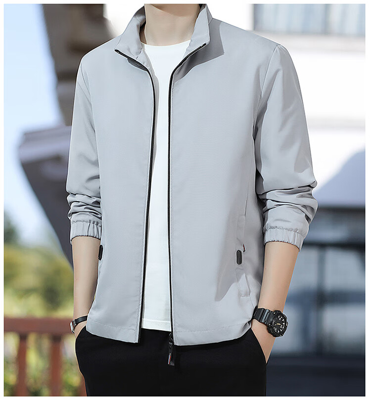 GLM Men's Spring Autumn Loose Jacket Stand Collar Windbreaker Casual Versatile Top Black 3XL 5