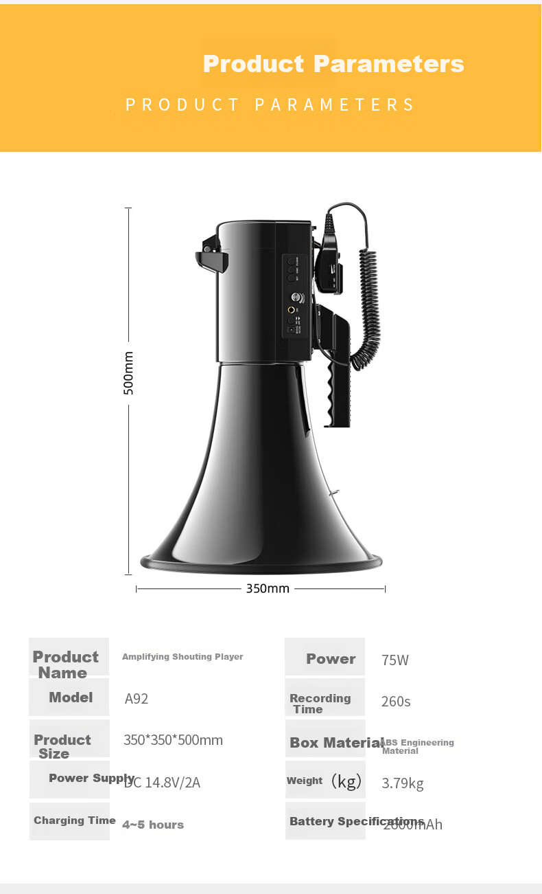 Aiguozhe Handheld Megaphone, Loudspeaker Amplifier, Recording Promoter, Street Vending Device, Small Powerful Public Address System, A92 (Black) 13