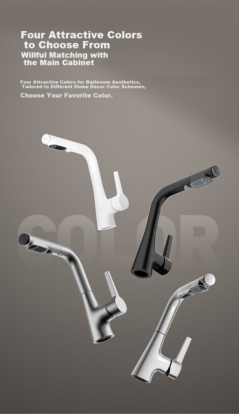 JOMOO Basin Faucet, Multifunctional Pull-Out One-Button Water Stop, Dual Control Hot And Cold Water Outlet, Elegant 32397-594/KB 4