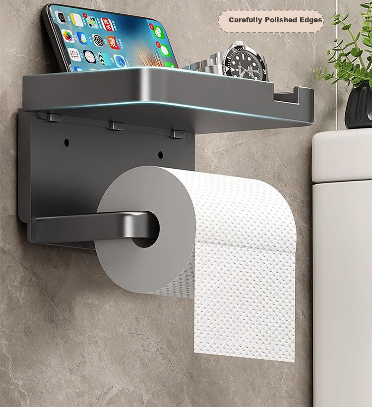 Xinpei Bathroom Tissue Holder, Space Aluminum, No Drilling Required, Double-Layer Paper Towel Dispenser, Toilet Roll Holder, Bathroom Storage Rack 19