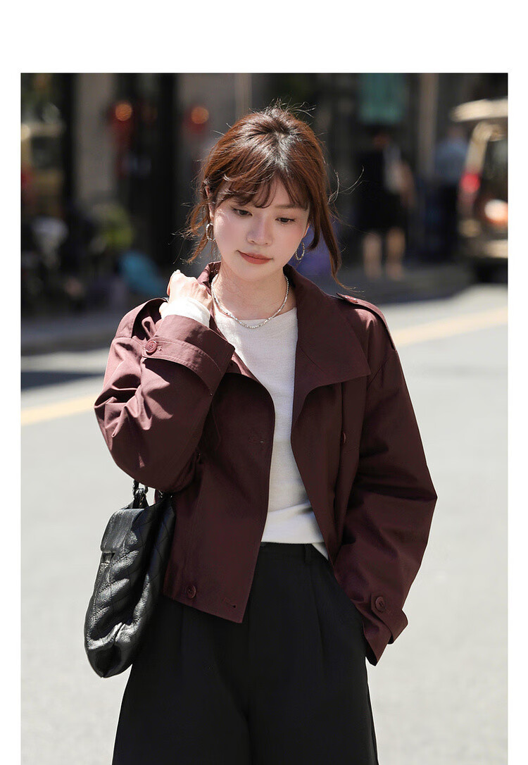 Demana Reversible Collar Autumn Casual Relaxed Cloud Cotton Double-Breasted Loose Short Women's Trench Coat 3