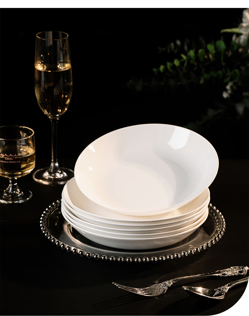 Haoya Jingdezhen Ceramic Tableware Underglaze Color Pure White Rice Plate Deep Dish Household Pure White 8-Inch Rice Plate Set of 4 11