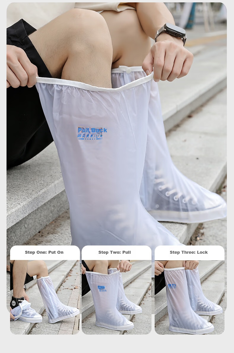 Huili Rain Boots for Men, Women And Children, Thick Waterproof Wear-Resistant Non-Slip Shoe Covers HL209 White/blue L Size 8