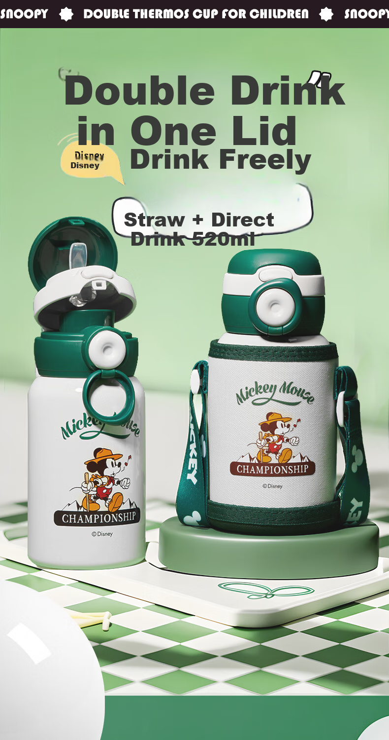 Disney Children's Insulated Cup with Straw, 316 Stainless Steel Large Capacity Water Bottle for Boys And Girls, Portable Specialized Cup for Primary School Students 1