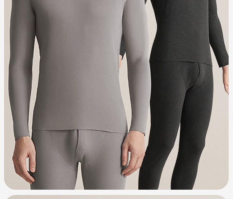 LangSha Men's Thermal Underwear Thin Round Neck Wool Silk Reversible Double-Sided Fleece Autumn Shirt and Pants Set 15