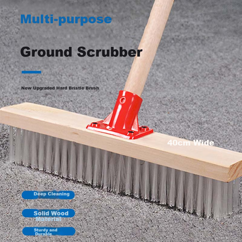 Home Maid 40cm Wide Floor Brush, Long Handle Hard Bristle Large Kitchen Bathroom Carpet Washing Brush Floor Brush Cleaning Brush Tile Brush