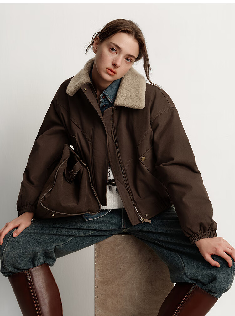 Semir Women's Winter Quilted Faux Lamb Wool Collar Oversize Brushed Jacket 2025 Barn Style 109725108014 4