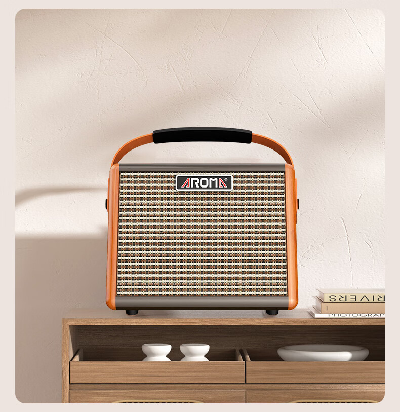 AROMA Acoustic Guitar 15W Folk Speaker, Singing Rechargeable Portable Outdoor Bluetooth Musical Instrument Smart Speaker AG-15A 12