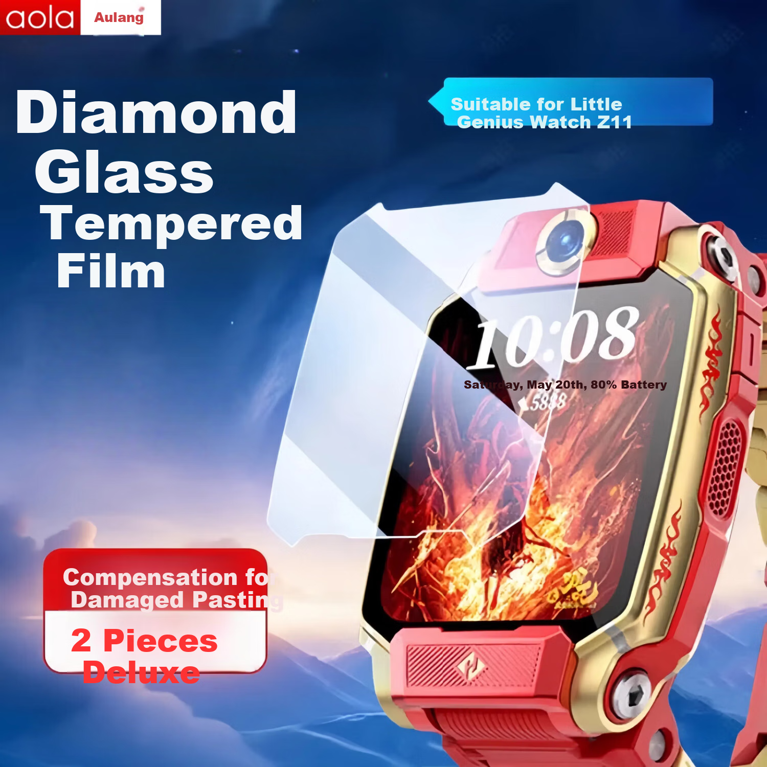 Aolang [2 Pieces Premium] Tempered Glass Screen Protector for Xiaotianc Z11 Children's Smartwatch / Nezha Custom Edition Protective Film, High Definition, Wear-Resistant, Scratch-Resistant, Shockproof Watch Film, Transparent