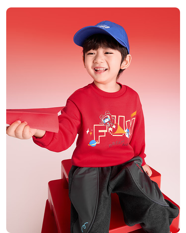 Balabala Kids Sweatshirt Red Boys Girls Spring 2025 New Year Outfit Baby Printed Base Shirt 5