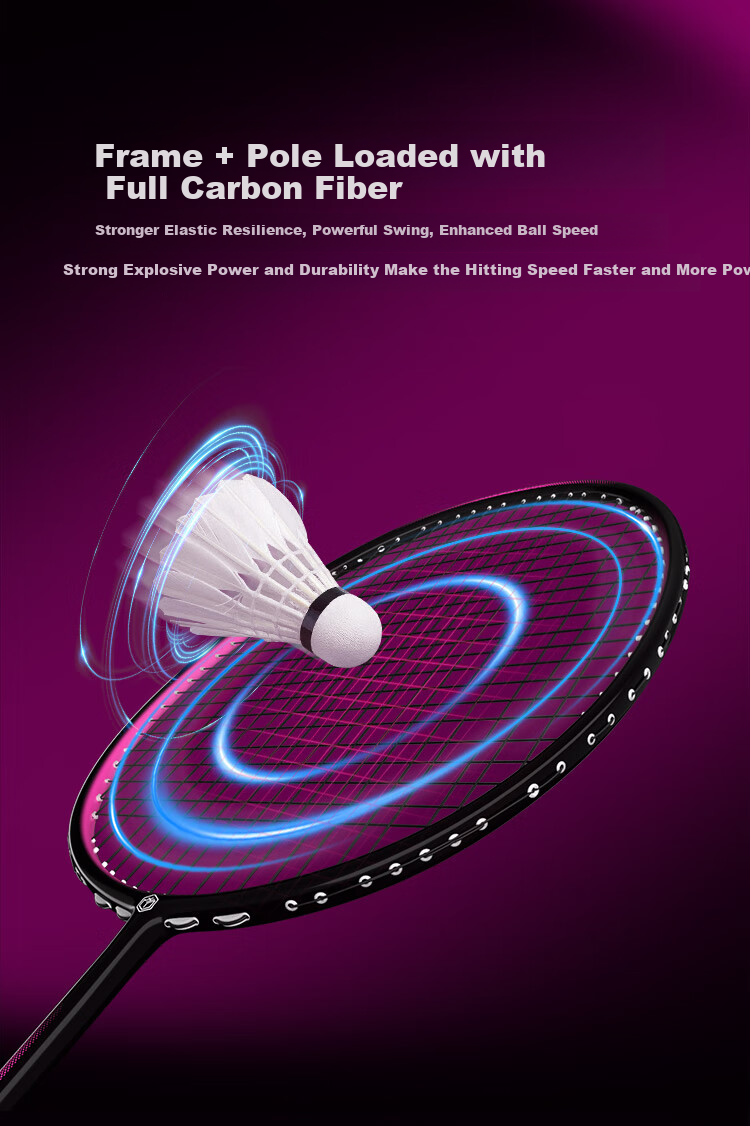 JD Original Full Carbon Badminton Racket, 4U Ultra-Light Baoyun 50 Cool Pink Single Racket, Free Grip Tape*2 + Racket Case 5