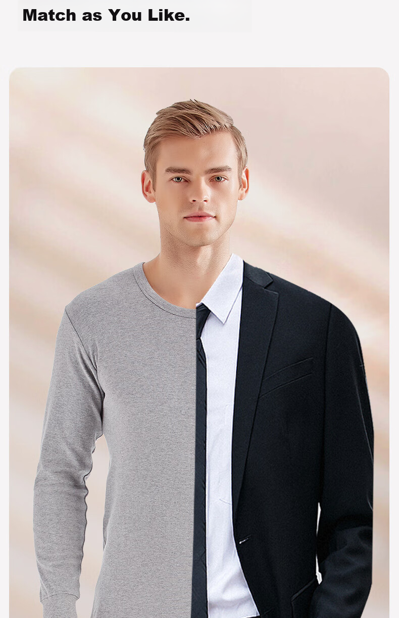 SEPTWOLVES [100% Cotton] Men's Autumn And Winter Thermal Underwear, Thin Base Layer Top, Warm Undershirt, Anti-Static, Non-Irritating Wool Sweater 10