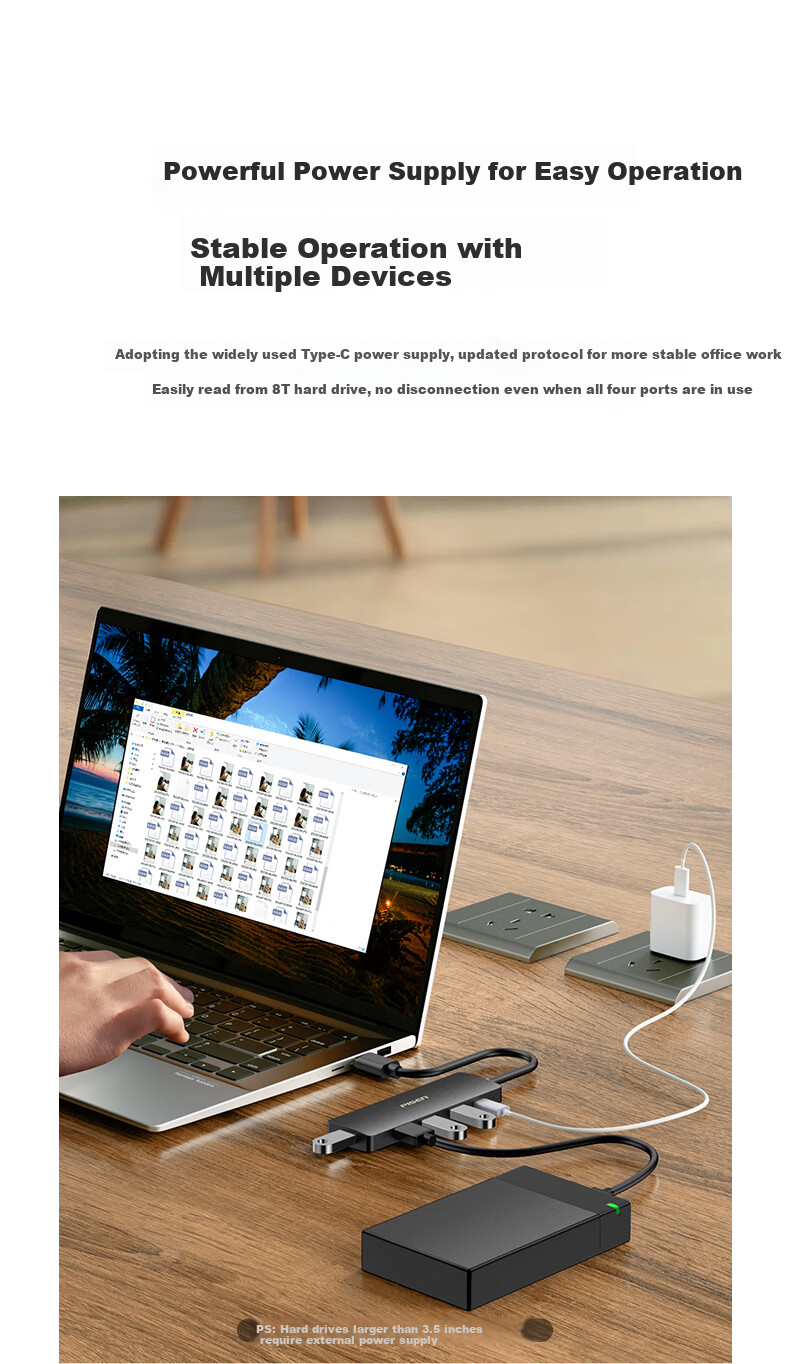Pisen USB3.0 Hub, High-Speed 4-Port Expansion Dock, One-To Converter, Laptop Desktop Computer Keyboard Mouse Hub Extension Cable, Type-C Powered Hub 7