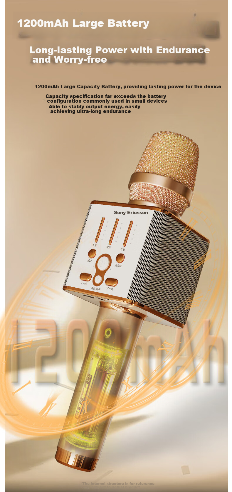 Soaiy MC20 Bluetooth Wireless Microphone, All-In Microphone for Speaker And Amplifier, Mobile Phone Live Streaming Recording Conference Microphone Karaoke Accessory, Champagne Gold 11
