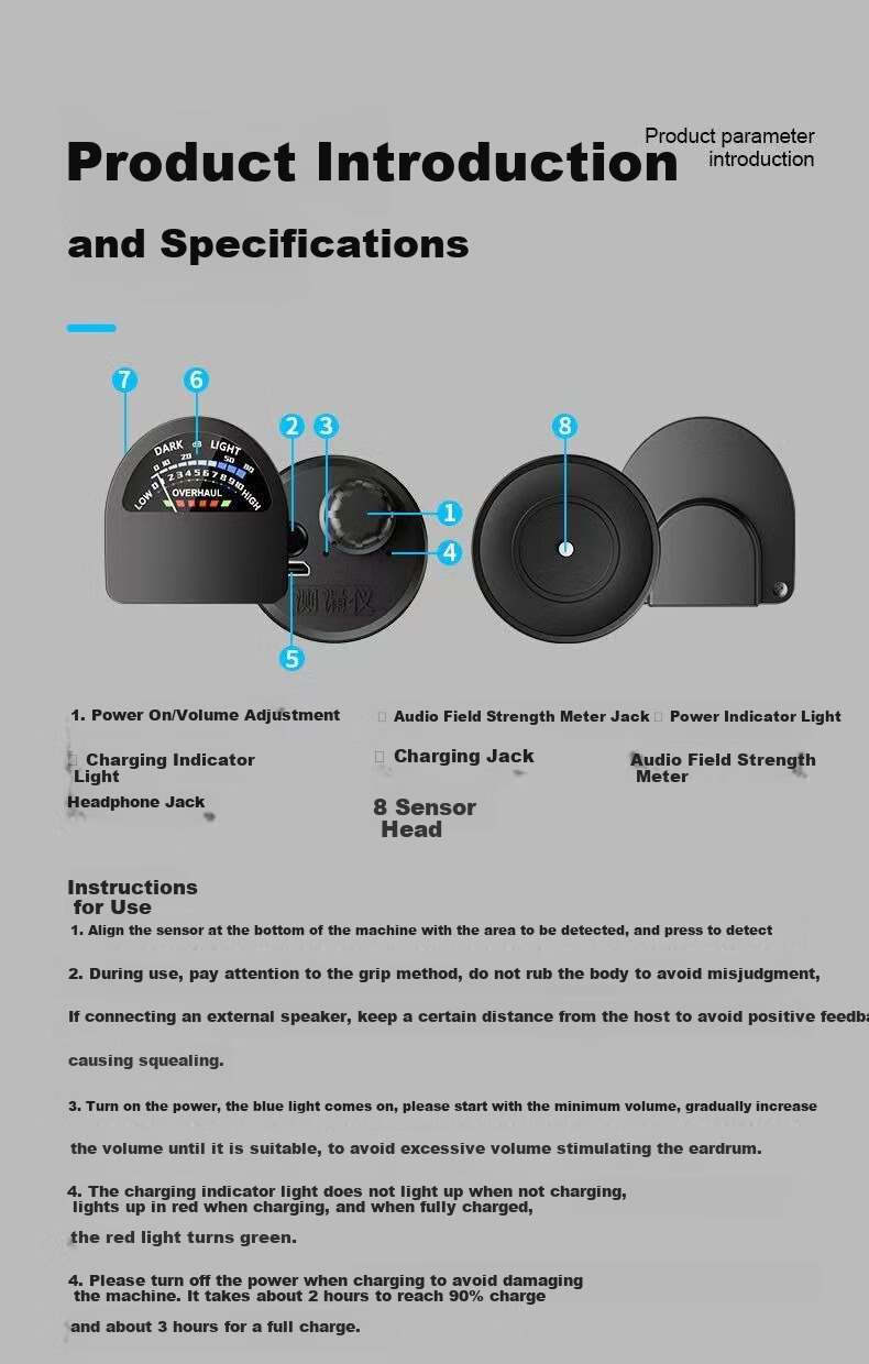 Honggong Leak Detector, Listening Device for Pipes And Hidden Pipes, Water Leak Locator, Sound Detector + Audio Field Strength Meter 10