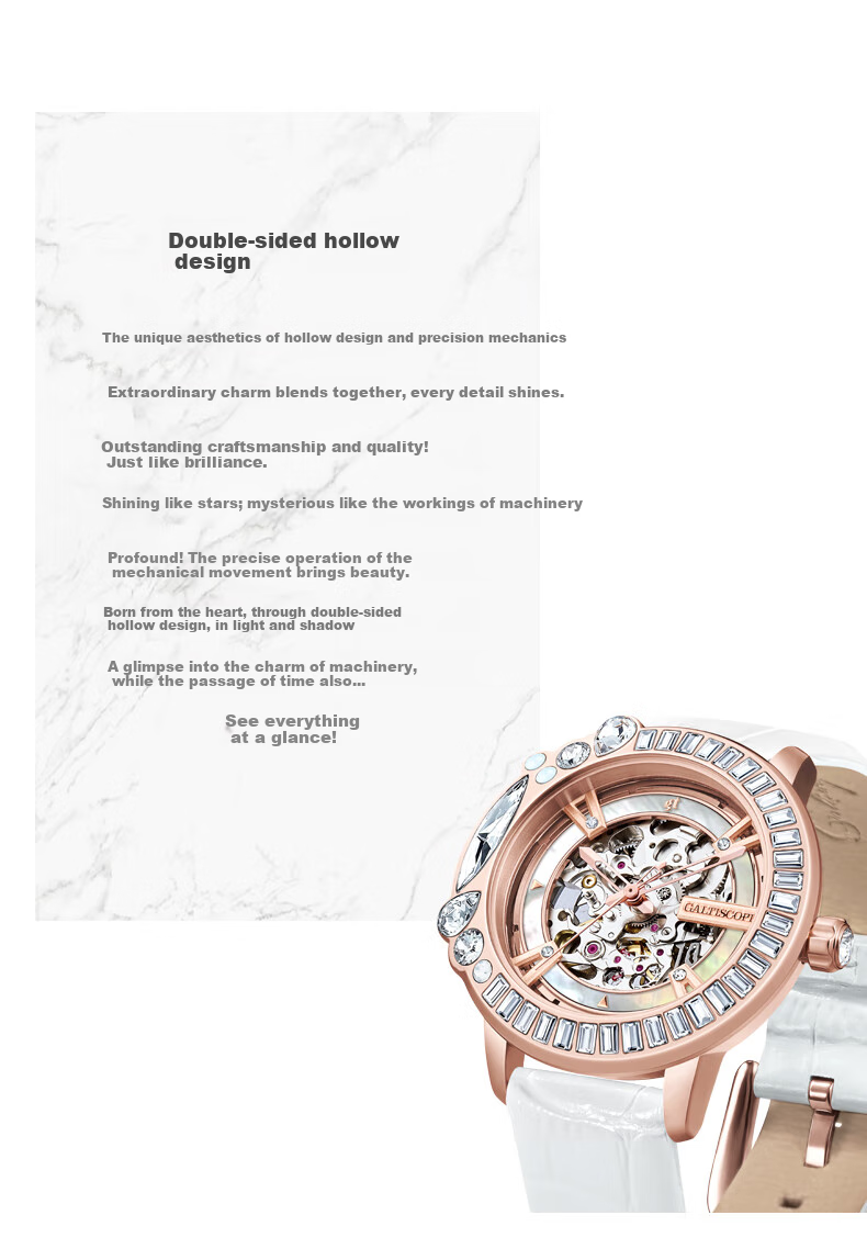 Galtiscopio New Mechanical Watch, Women's Fashion Skeleton Diamond-Studded Wristwatch, Round Mechanical Watch for Women, Holiday Gift 9