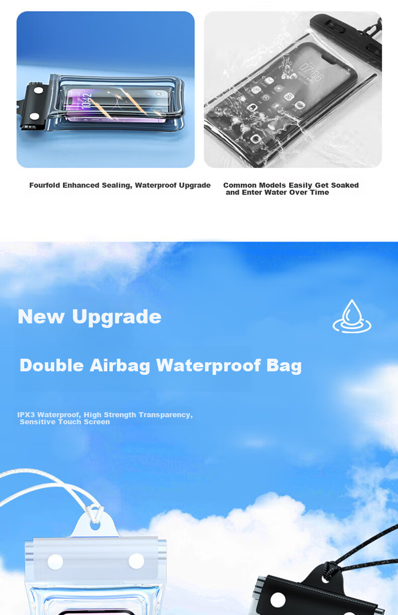 Bahainiao Waterproof Phone Pouch with Touchscreen Functionality, Airbag Protection, Shockproof, Suitable for Swimming, Travel, Hot Springs, Underwater Delivery Riders, with Strap 4