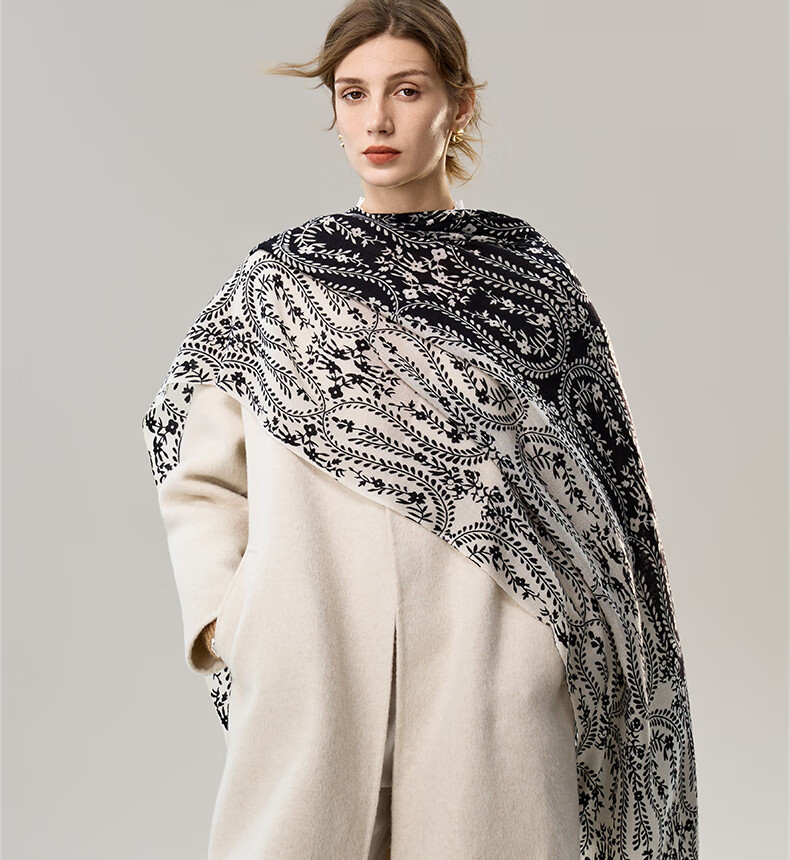 ELLE [Gift Box Set] 100% Pure Wool Women's Scarf Shawl Printed Gift for Mom Girlfriend 10
