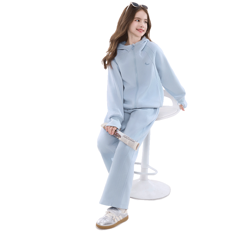 Disney Girls' Spring Autumn Stylish Casual Zip-up Hoodie and Sweatpants Set ET019 Iceland Blue 160