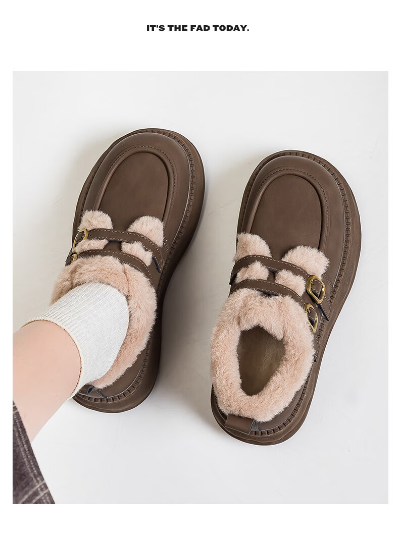 Warrior Women's Winter 2025 New Plush Lined Cotton Boots Warm Thick Sole Fur Shoes Brown Size 39 9