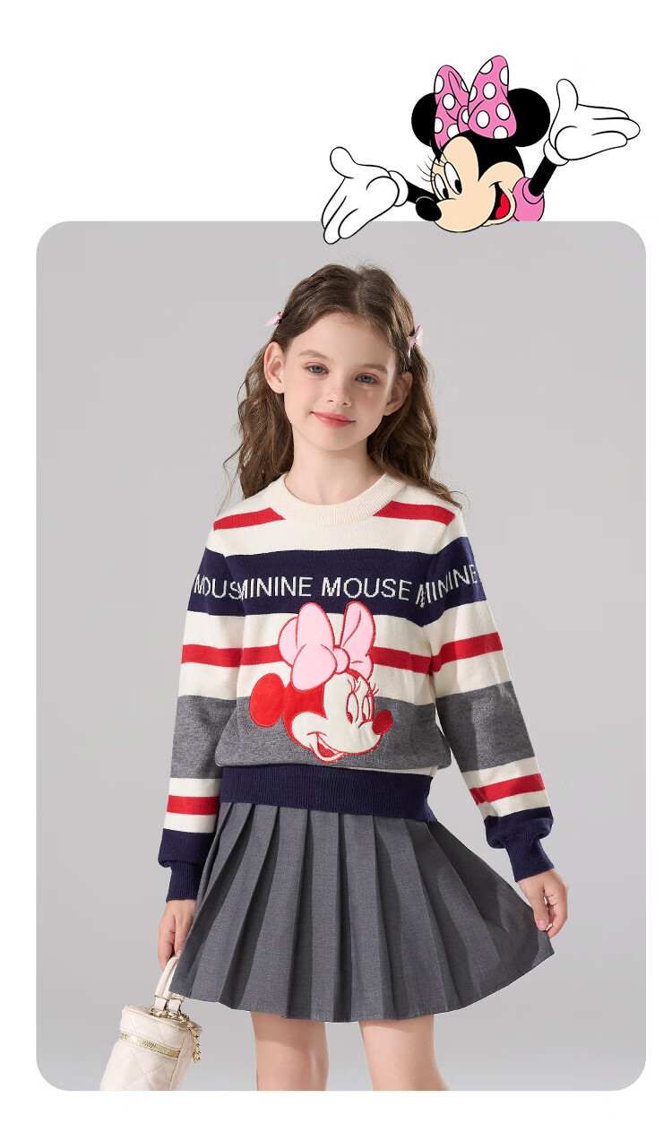 Disney Minnie Girls' Pullover Sweater Spring 2026 New Children's Versatile College Style Knitwear 1