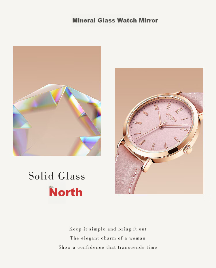 Julius Women's Watch, Fashionable Korean Style, Casual Large Dial Quartz Waterproof Ladies Watch for Students And Women, Pink JA-1017D 4
