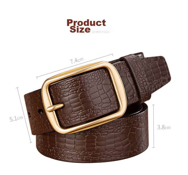 Cattlesboss Men's Belt, Alligator Pattern, Top-Grain Leather, Pin Buckle with Copper Clasp, 1986 Gift for Dad, Dark Brown, 110cm 4