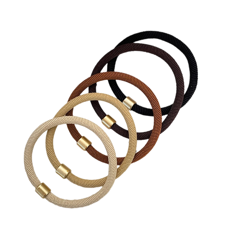 Jiaoxuefei Versatile Coffee-Colored Simple Hair Ties, 5-Color Set, Hair Bands for Ponytails, Elastic Hair Bands