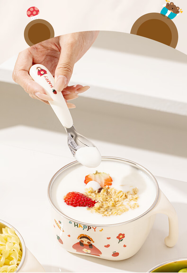 TREEJACK 316L Stainless Steel Single Handle Children's Feeding Bowl Baby Double Layer Anti-Drop and Anti-Scald Rice and Soup Bowl 2