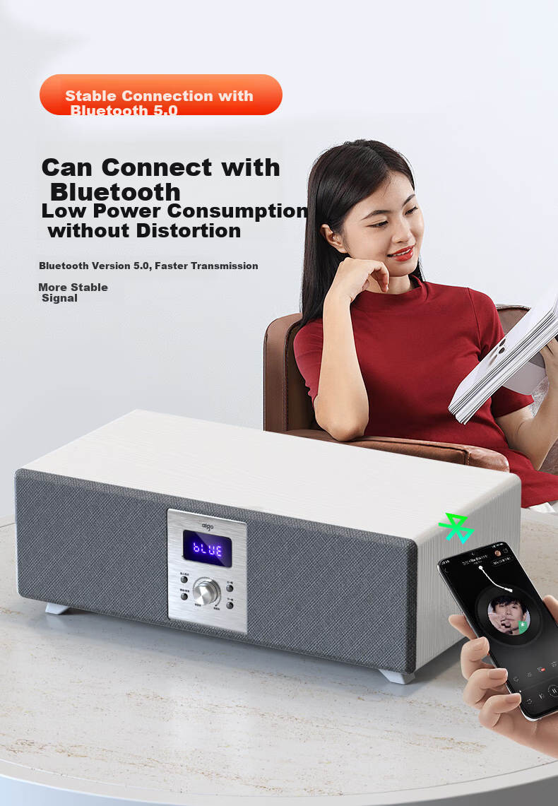Aigo T18k Bluetooth Speaker, Home KTV Sound System, All-In Amplifier, Karaoke Device for Home Use, TV Sound System, Karaoke Stereo Surround Speaker, Deep Wood Grai 7
