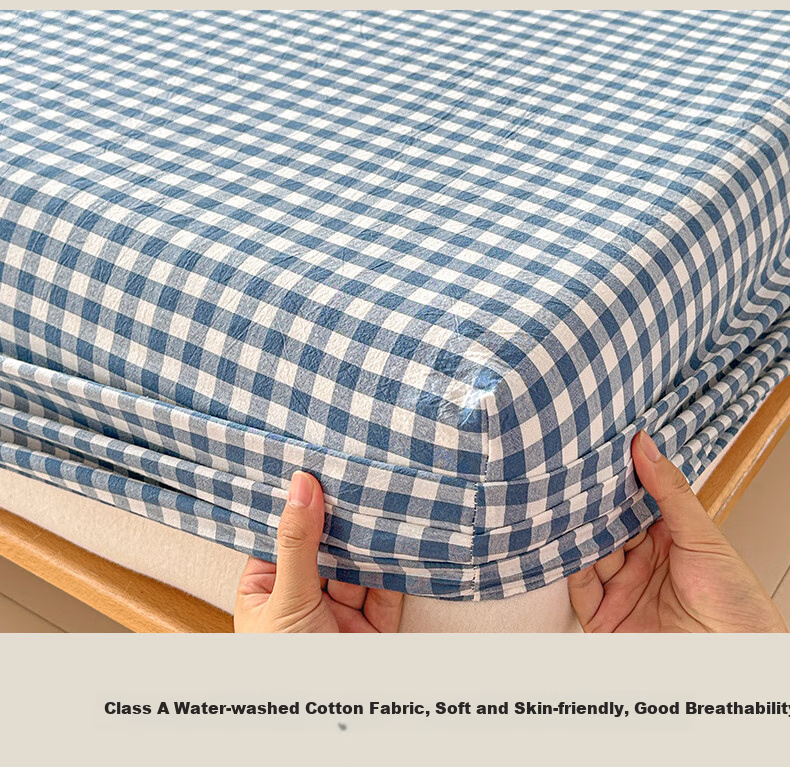 Yalu Class A Fitted Sheet Mattress Protector, Non-Slip Full Coverage Bed Cover, All-Season Use, Machine Washable, Gray Large Grid, 1.8m 21