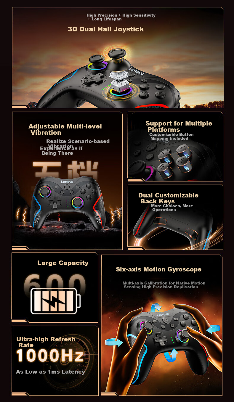 Lenovo S01 Wireless Game Controller Switch2pro Controller Steam Controller Bluetooth Motion-Sensing Computer Rescuer PC Mobile Zelda Mario Racing Star Fox Zero Black 4
