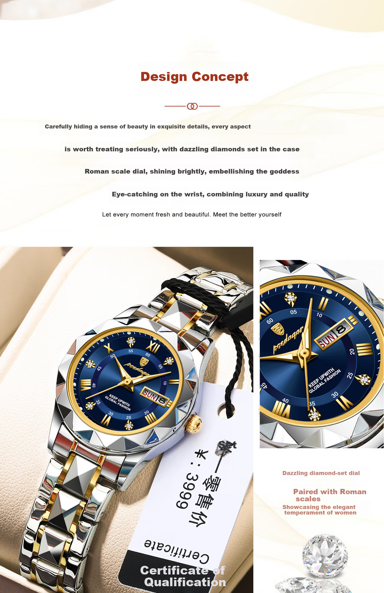 GEORGCOUNT Women's Watch, 2025 New Swiss Genuine Light Luxury High-End Ladies Watch, Waterproof Silent Quartz Watch for Women, Student Model 3