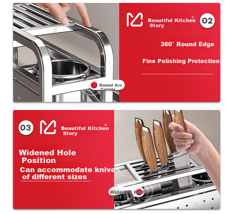 Meichuwuyu Knife Holder, 304 Stainless Steel Kitchen Storage Rack, Knife Block with Cutting Board, Integrated Chopping Board, Knife Storage Rack 20