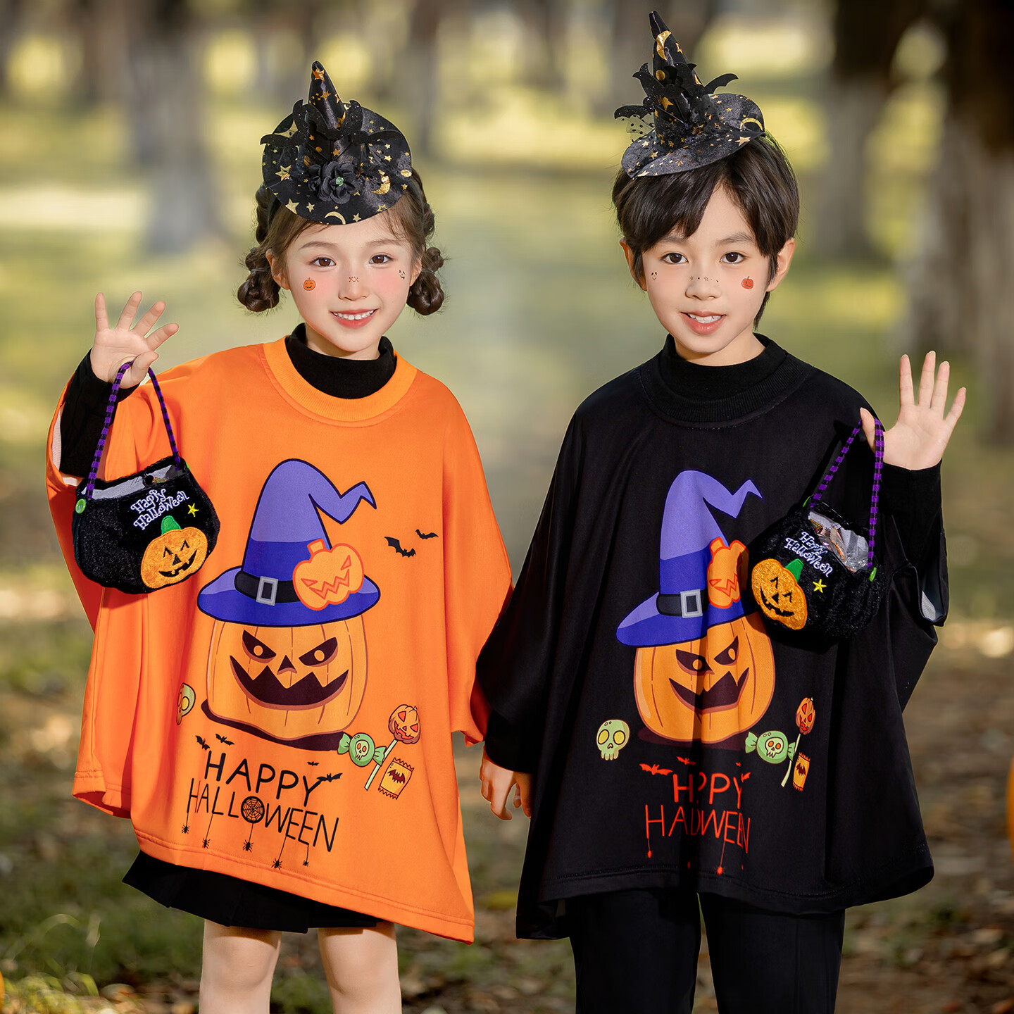 Suhantang Kids Halloween Costume Boys and Girls Cosplay Pumpkin Bat Shirt Cape Top Black (XL)