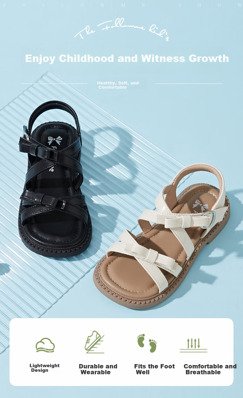 Follow Me Girls' Sandals, Summer New Style, Soft Sole, Breathable Open-Toe Roman Shoes, Little Girl Princess Shoes, Beige, Size 32 1