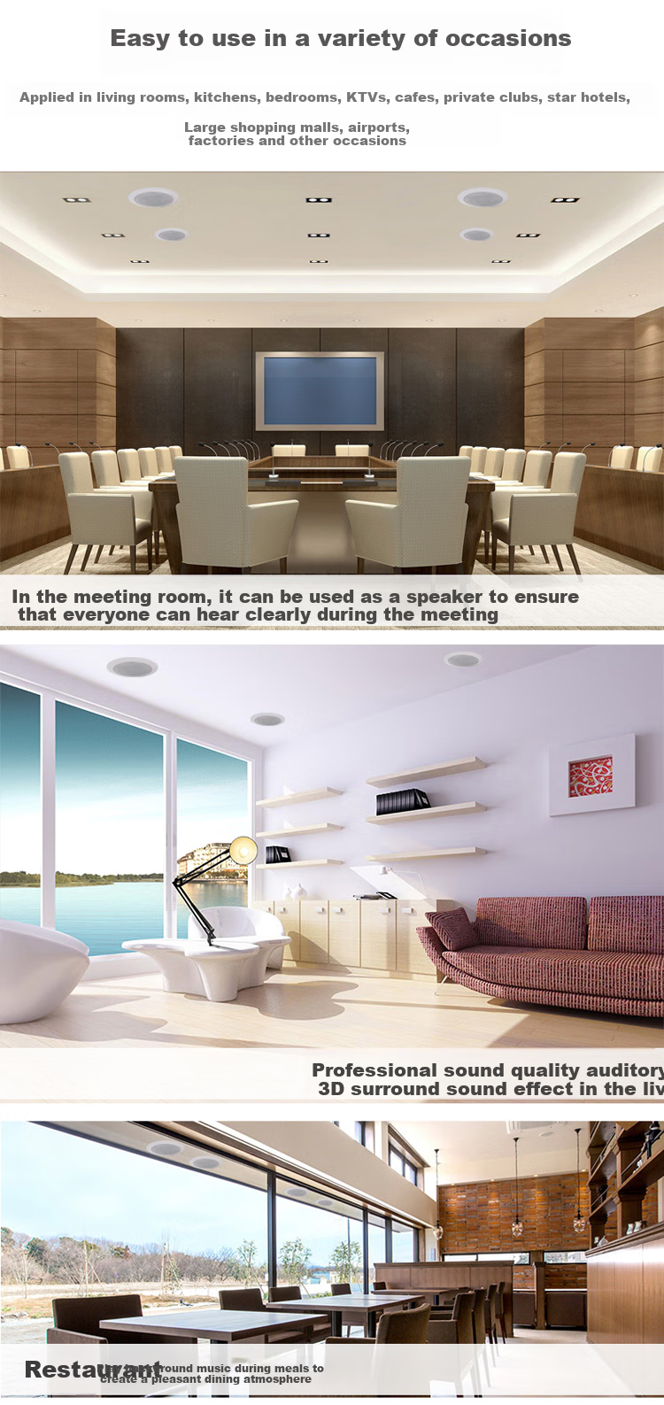 WESTDING Ceiling Speakers Home Theater Recessed Speakers, Wireless Bluetooth Fixed Impedance Speaker Set 201+708*1, Living Room Supermarket Shop Public Address Speakers 7