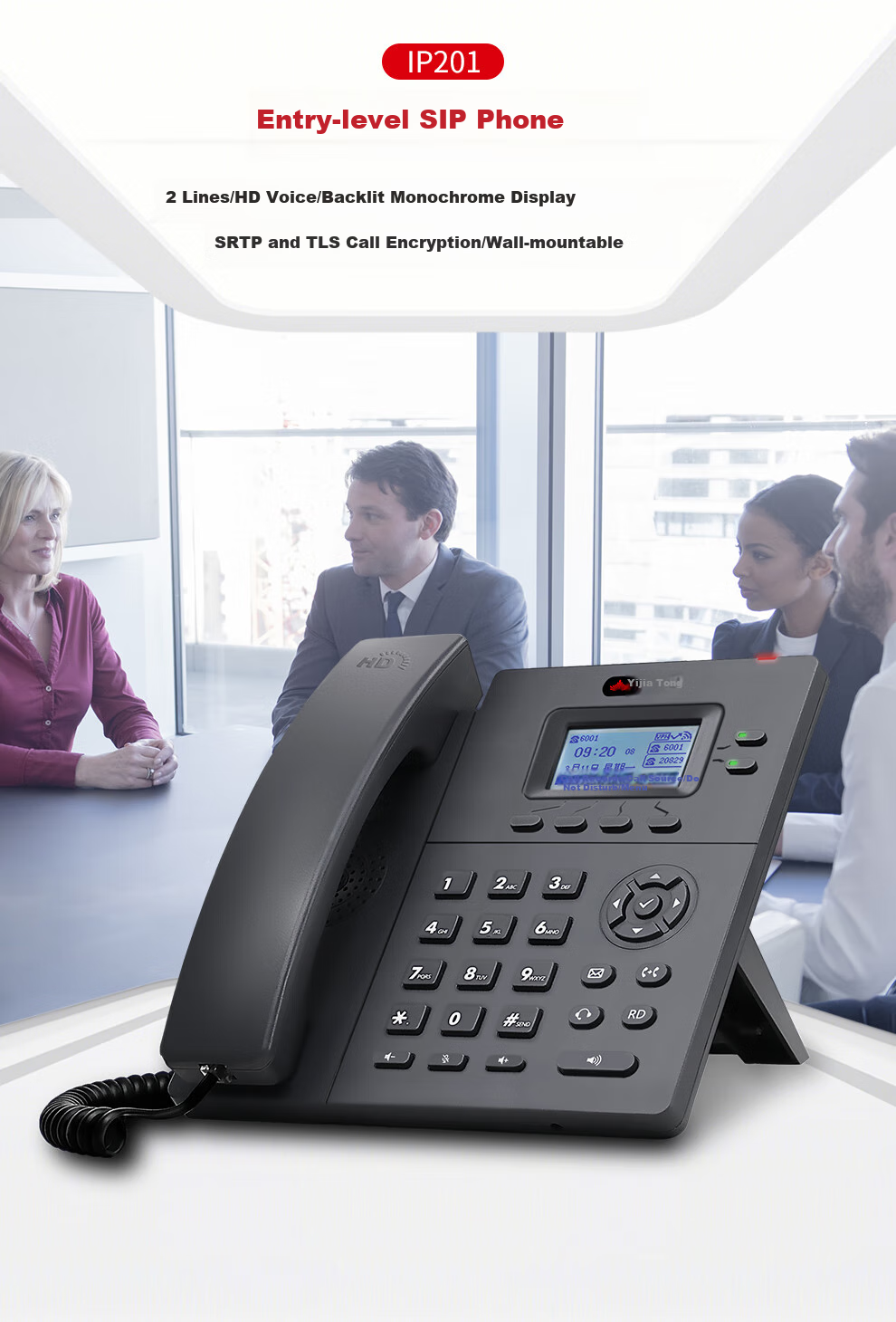 Yijiatong IP Telephone Landline, IP201 VOIP Network Phone, Call Center Telephone, Gigabit Ethernet Port with Dual SIP Accounts, Wall-Mountable, Power Supply Included 1