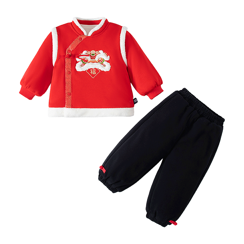 Ingebaby Baby Tang Suit Children's Thickened Cotton-padded Warm Cotton Jacket Banquet Dress Boys and Girls New Year Outfit Size 80