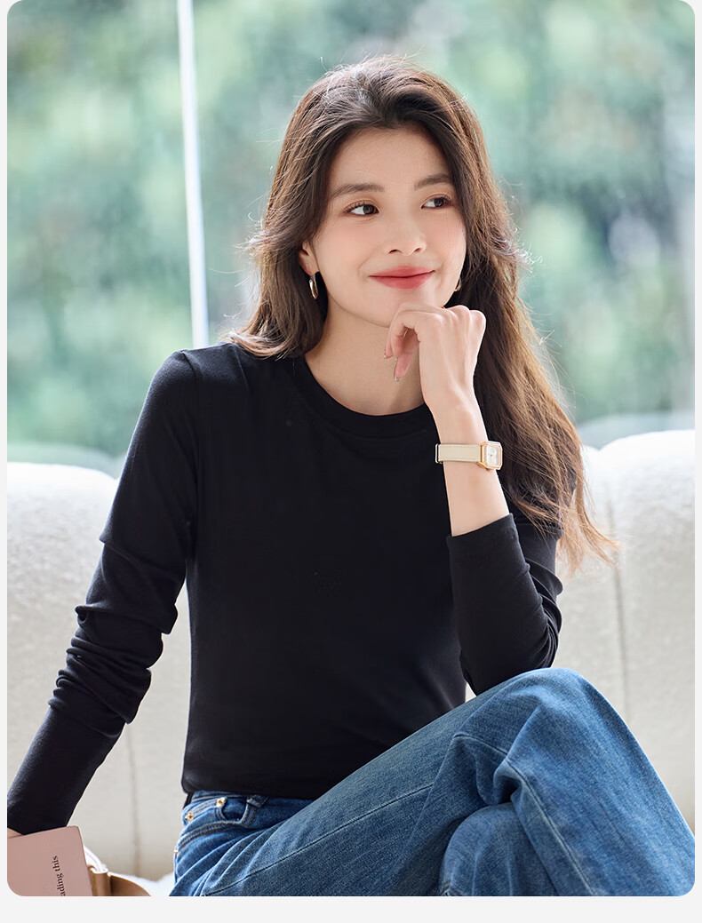 Miiow Lenzing Lyocell Crew Neck Base Layer Slim Fit Long Sleeve T-Shirt for Women 2025 Spring Autumn New White 5