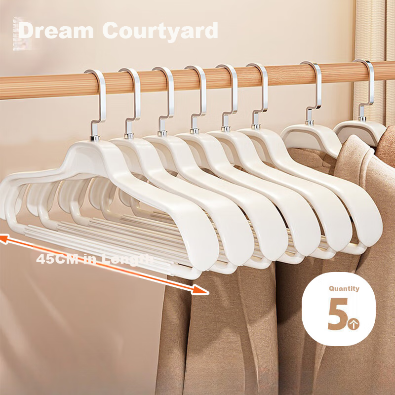 MENGTING Wide Shoulder Hangers, Seamless Clothes Hangers, Thick Plastic Non-Slip Drying Hangers, No Bulging Coat Hangers, Pack of 5