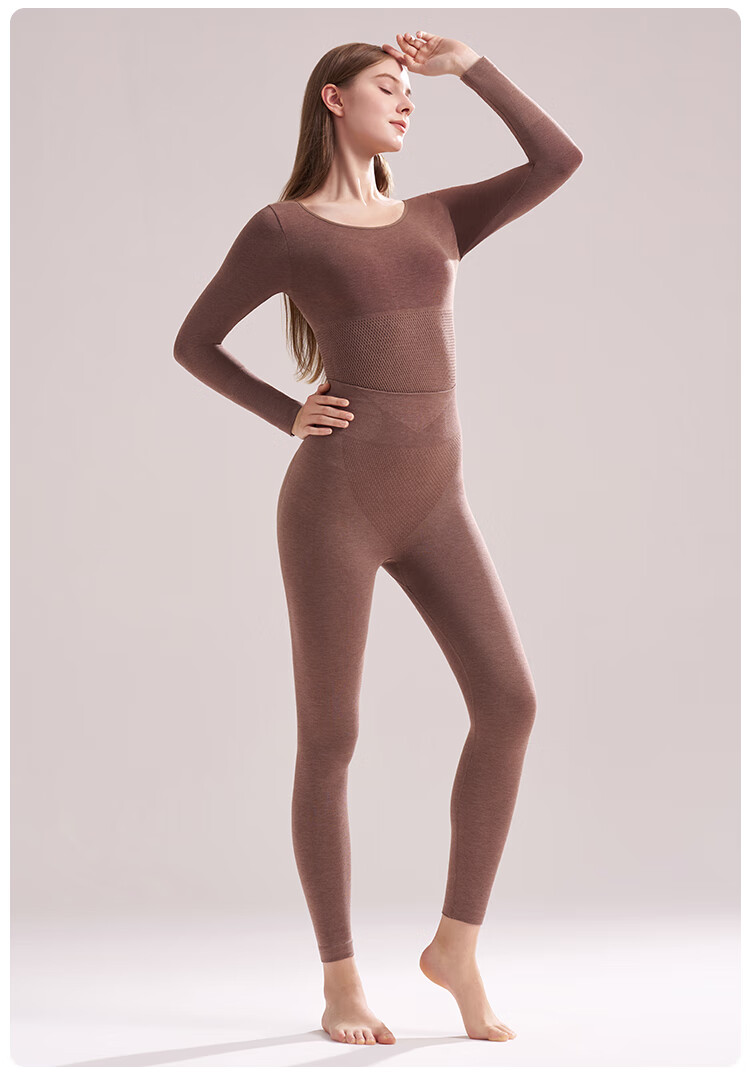 Ordifen Women's Thermal Wool Warm Set Autumn Shirt and Pants Slim Fit High Waist Cotton Wool Base Layer Winter 9