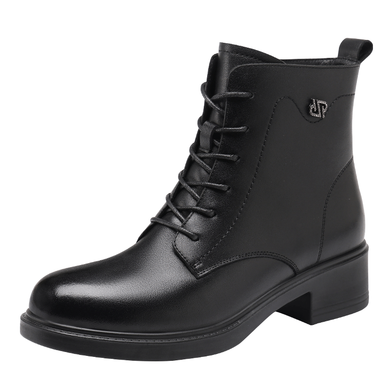 Red Dragonfly Women's Martin Boots Soft Leather Comfortable Lightweight Ankle Boots Thick Sole Slim Fit Versatile Cotton Boots WTC456991H Black Size 38