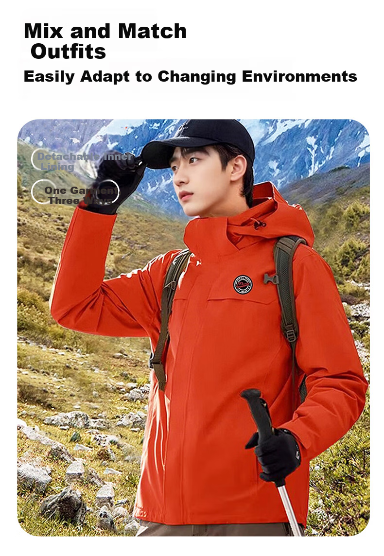 Huili Men's Outdoor Three-In Jacket with Fleece Inner Layer, Windproof And Warm Detachable Hiking And Mountaineering Coat for Me 2