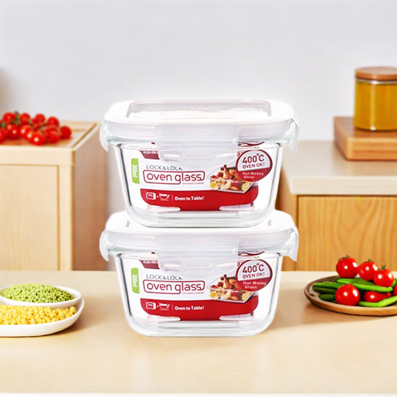 LOCK&LOCK Glass Food Storage Containers, Microwave-Safe Lunch Boxes, Bento Boxes, Baby Food Bowls, 300ml×2 Pieces