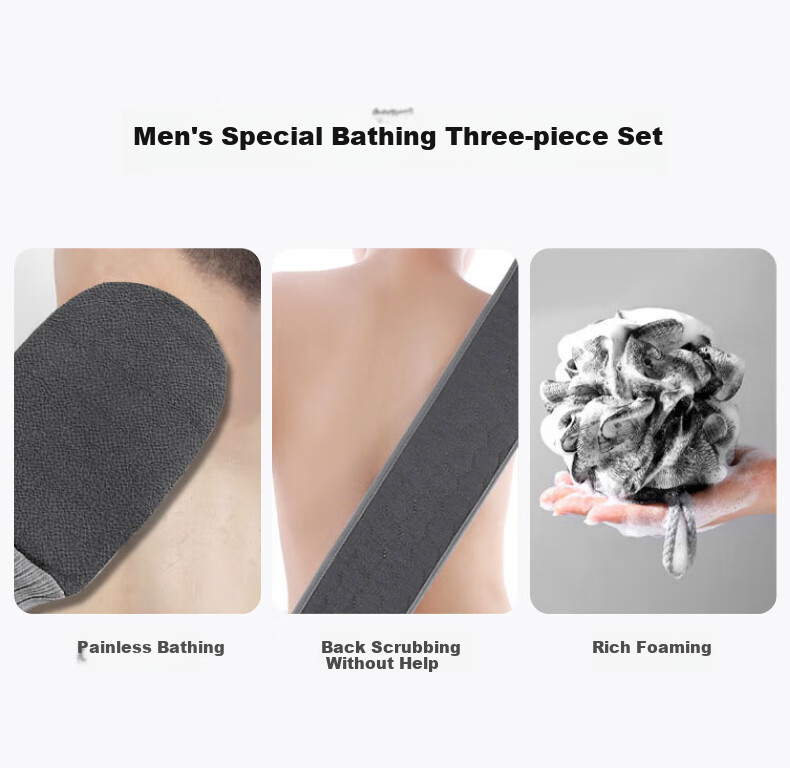 Baoshi Exfoliating Washcloth Set for Men, 3-Piece Bathing Essential, Shower Sponge, Bath Flower, Coarse And Fine Sand Scrubber, Back Scrubbing Mud Exfoliating Bar 3
