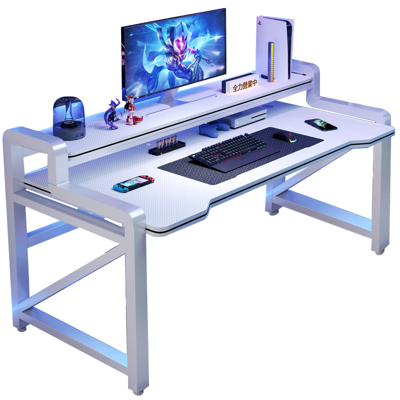 Jingkun Double-Layer Computer Gaming Desk for Two with Storage, Height-Adjustable Office Study Writing Game Desk for Home Bedroom
