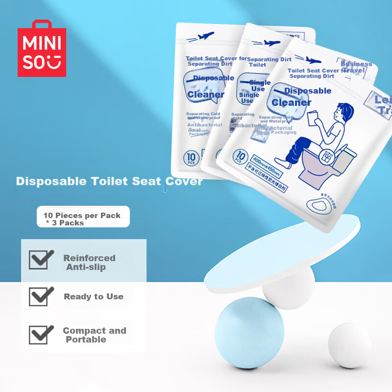 MINISO Disposable Toilet Seat Covers, Travel Essentials for Business Trips, 10 Pieces * 3 Packs